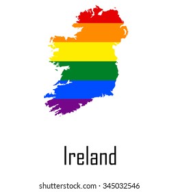 Vector rainbow map of Ireland in colors of LGBT (lesbian, gay, bisexual, and transgender) pride flag.