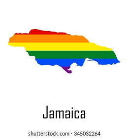 Vector rainbow map of Jamaica in colors of LGBT (lesbian, gay, bisexual, and transgender) pride flag.