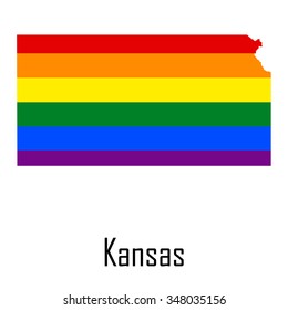 Vector rainbow map of Kansas in colors of LGBT - lesbian, gay, bisexual, and transgender - pride flag. In eps format.