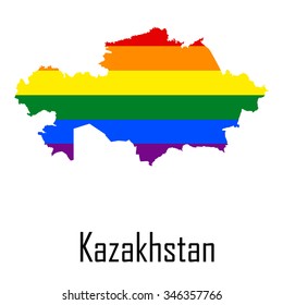 Vector rainbow map of Kazakhstan in colors of LGBT - lesbian, gay, bisexual, and transgender - pride flag. In eps format.