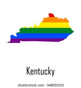 Vector rainbow map of Kentucky in colors of LGBT - lesbian, gay, bisexual, and transgender - pride flag. In eps format.