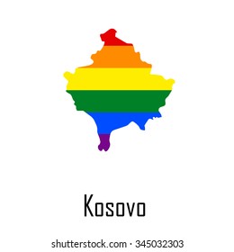 Vector rainbow map of Kosovo in colors of LGBT (lesbian, gay, bisexual, and transgender) pride flag.