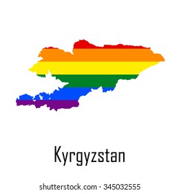 Vector rainbow map of Kyrgyzstan in colors of LGBT (lesbian, gay, bisexual, and transgender) pride flag.