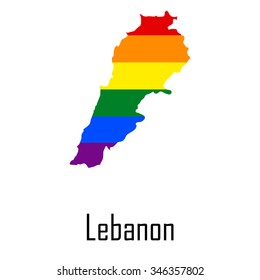Vector rainbow map of Lebanon in colors of LGBT - lesbian, gay, bisexual, and transgender - pride flag. In eps format.