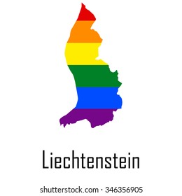 Vector rainbow map of Liechtenstein in colors of LGBT - lesbian, gay, bisexual, and transgender - pride flag. In eps format.