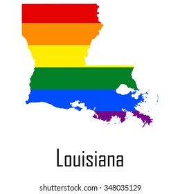 Vector rainbow map of Louisiana in colors of LGBT - lesbian, gay, bisexual, and transgender - pride flag. In eps format.