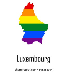 Vector rainbow map of Luxembourg in colors of LGBT - lesbian, gay, bisexual, and transgender - pride flag. In eps format.