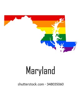 Vector rainbow map of Maryland in colors of LGBT - lesbian, gay, bisexual, and transgender - pride flag. In eps format.
