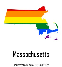 Vector rainbow map of Massachusetts in colors of LGBT - lesbian, gay, bisexual, and transgender - pride flag. In eps format.