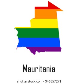 Vector rainbow map of Mauritania in colors of LGBT - lesbian, gay, bisexual, and transgender - pride flag. In eps format.