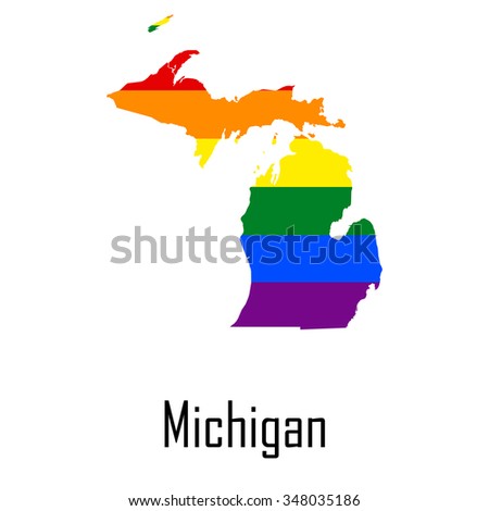 Vector rainbow map of Michigan in colors of LGBT - lesbian, gay, bisexual, and transgender - pride flag. In eps format.