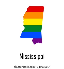 Vector rainbow map of Mississippi in colors of LGBT - lesbian, gay, bisexual, and transgender - pride flag. In eps format.