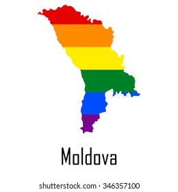 Vector rainbow map of Moldova in colors of LGBT - lesbian, gay, bisexual, and transgender - pride flag. In eps format.