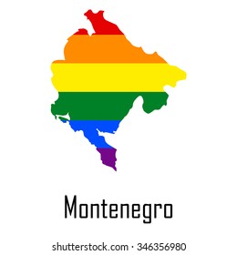 Vector rainbow map of Montenegro in colors of LGBT - lesbian, gay, bisexual, and transgender - pride flag. In eps format.