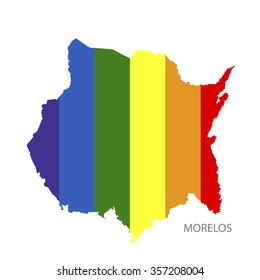 Vector rainbow map of Morelos in colors of LGBT - lesbian, gay, bisexual, and transgender - pride flag. 