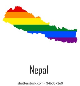 Vector rainbow map of Nepal in colors of LGBT - lesbian, gay, bisexual, and transgender - pride flag. In eps format.