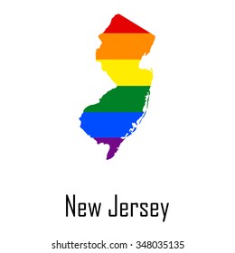 Vector rainbow map of New Jersey in colors of LGBT - lesbian, gay, bisexual, and transgender - pride flag. In eps format.