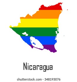 Vector rainbow map of Nicaragua in colors of LGBT - lesbian, gay, bisexual, and transgender - pride flag. In eps format.