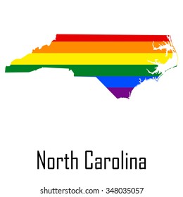 Vector rainbow map of North Carolina in colors of LGBT - lesbian, gay, bisexual, and transgender - pride flag. In eps format.