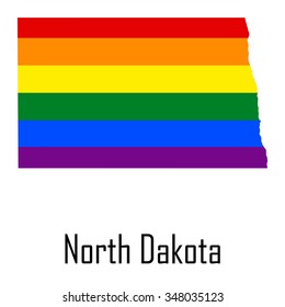 Vector rainbow map of North Dakota in colors of LGBT - lesbian, gay, bisexual, and transgender - pride flag. In eps format.