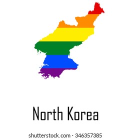 Vector rainbow map of North Korea in colors of LGBT - lesbian, gay, bisexual, and transgender - pride flag. In eps format.