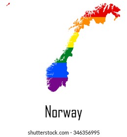 Vector rainbow map of Norway in colors of LGBT - lesbian, gay, bisexual, and transgender - pride flag. In eps format.