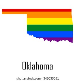 Vector rainbow map of Oklahoma in colors of LGBT - lesbian, gay, bisexual, and transgender - pride flag. In eps format.
