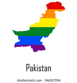 Vector rainbow map of Pakistan in colors of LGBT - lesbian, gay, bisexual, and transgender - pride flag. In eps format.