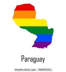 Vector rainbow map of Paraguay in colors of LGBT - lesbian, gay, bisexual, and transgender - pride flag. In eps format.