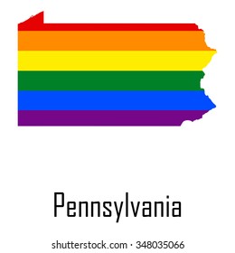 Vector rainbow map of Pennsylvania in colors of LGBT - lesbian, gay, bisexual, and transgender - pride flag. In eps format.