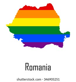Vector rainbow map of Romania in colors of LGBT - lesbian, gay, bisexual, and transgender - pride flag. In eps format.