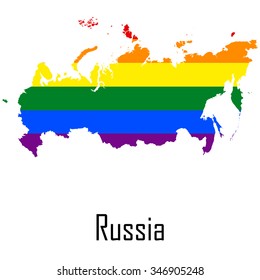 Vector rainbow map of Russia in colors of LGBT - lesbian, gay, bisexual, and transgender - pride flag. In eps format.