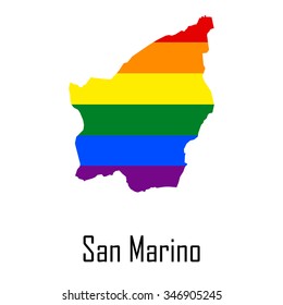 Vector rainbow map of San Marino in colors of LGBT - lesbian, gay, bisexual, and transgender - pride flag. In eps format.