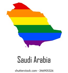 Vector rainbow map of Saudi Arabia in colors of LGBT - lesbian, gay, bisexual, and transgender - pride flag. In eps format.