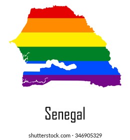 Vector rainbow map of Senegal in colors of LGBT - lesbian, gay, bisexual, and transgender - pride flag. In eps format.