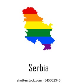Vector rainbow map of Serbia in colors of LGBT (lesbian, gay, bisexual, and transgender) pride flag.
