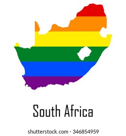 Vector rainbow map of South Africa in colors of LGBT - lesbian, gay, bisexual, and transgender - pride flag. In eps format.
