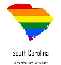 Vector rainbow map of South Carolina in colors of LGBT - lesbian, gay, bisexual, and transgender - pride flag. In eps format.