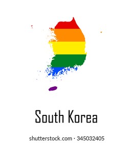 Vector rainbow map of South Korea in colors of LGBT (lesbian, gay, bisexual, and transgender) pride flag.