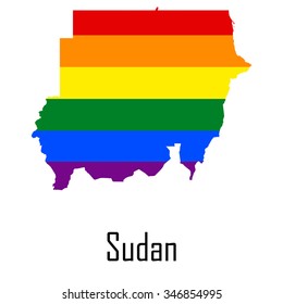 Vector rainbow map of Sudan in colors of LGBT - lesbian, gay, bisexual, and transgender - pride flag. In eps format.