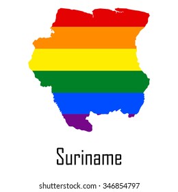 Vector rainbow map of Suriname in colors of LGBT - lesbian, gay, bisexual, and transgender - pride flag. In eps format.