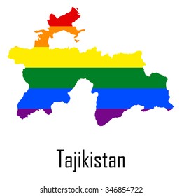 Vector rainbow map of Tajikistan in colors of LGBT - lesbian, gay, bisexual, and transgender - pride flag. In eps format.