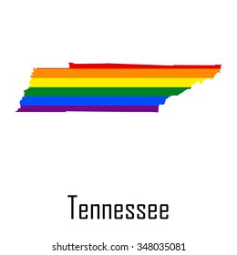 Vector rainbow map of Tennessee in colors of LGBT - lesbian, gay, bisexual, and transgender - pride flag. In eps format.