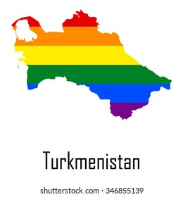 Vector rainbow map of Turkmenistan in colors of LGBT - lesbian, gay, bisexual, and transgender - pride flag. In eps format.