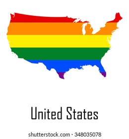 Vector rainbow map of United Statesl in colors of LGBT - lesbian, gay, bisexual, and transgender - pride flag. In eps format.