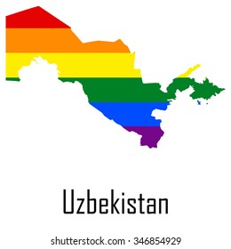 Vector rainbow map of Uzbekistan in colors of LGBT - lesbian, gay, bisexual, and transgender - pride flag. In eps format.
