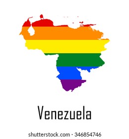 Vector rainbow map of Venezuela in colors of LGBT - lesbian, gay, bisexual, and transgender - pride flag. In eps format.