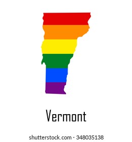 Vector rainbow map of Vermont in colors of LGBT - lesbian, gay, bisexual, and transgender - pride flag. In eps format.