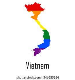 Vector rainbow map of Vietnam in colors of LGBT - lesbian, gay, bisexual, and transgender - pride flag. In eps format.