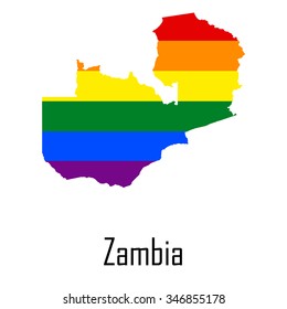 Vector rainbow map of Zambia in colors of LGBT - lesbian, gay, bisexual, and transgender - pride flag. In eps format.